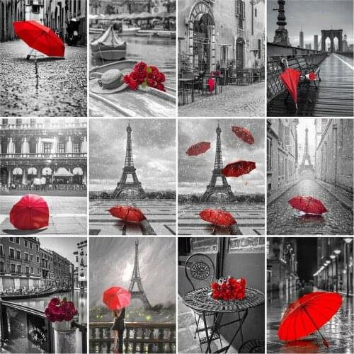 EverShine Diamond Mosaic Black Red Cross Stitch Diamond Painting Umbrella Picture Rhinestones Embroidery Art Kits New Arrivals