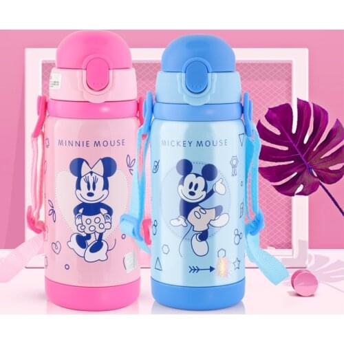 Disney 450ml Baby Mickey Insulated Bottle Thermos Water Cup Feeding With Straw Kids Stainless Steel Bottles Minnie Thermal Cup