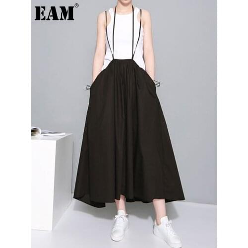 [EAM] High Waist White Bandage Pleated Long Casual Big Size Half-body Skirt Women Fashion Tide New Spring Summer 2021 1DD7524