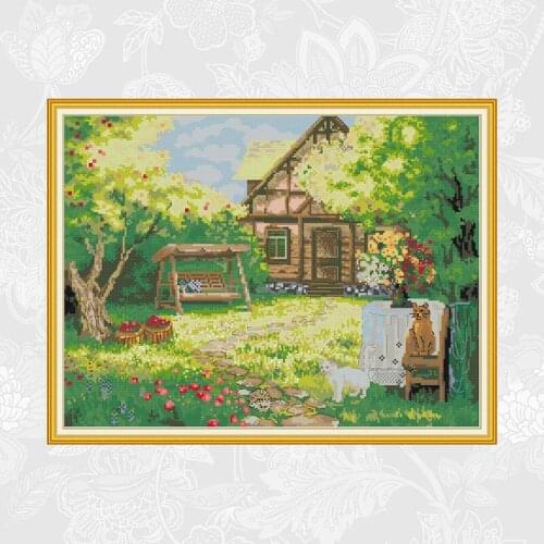 Backyard Cross-stitch Pattern Counted Printed on Canvas 14CT 11CT DIY Handmade Cross Stitch kits Embroidery Needlework Sets