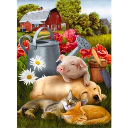 Cartoon Pig Dog Cat Embroidery Full Circle Square 5D DIY Diamond Painting Cross Stitch Mosaic Rhinestone Decoration Gift XN973