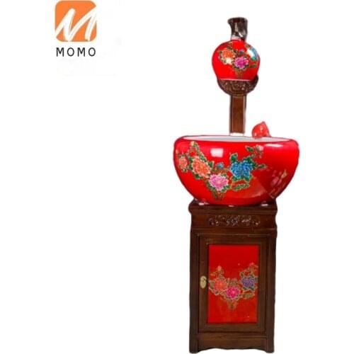 Ceramic Cabinet Magnolia Goldfish Fish Tank Floor Door Sea Tank Porcelain Cup Household Hallway Living Room Fish Culturing Tub