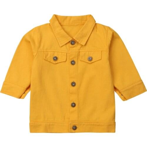 Modis Spring Fall Warm Coat Toddler Kids Baby Girls Boys Yellow Denim Jacket Long Sleeve Coat Outerwear Size 2-6Y