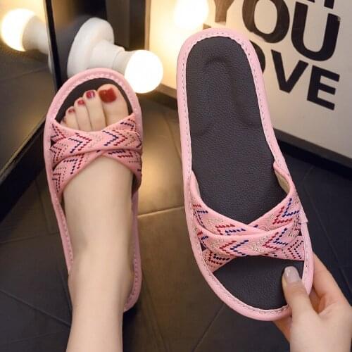 Couples Summer Genuine Leather Indoor Slippers Anti-Slip Deodorant Breathable Home Slippers for Women/Men Household Shoes