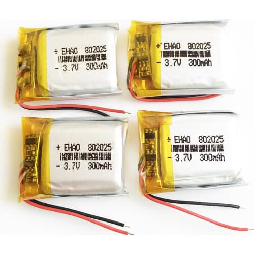 Lot 4 pcs 3.7V 300mAh 802025 Lithium Polymer Li-Po Rechargeable Battery For Mp3 bluetooth GPS DVD Camera speaker recorder MP4