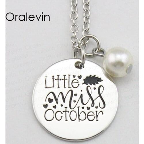 LITTLE MISS OCTOBER Inspirational Hand Engraved Custom Pendant Necklace for Women Fashion Party Gifts Jewelry,10Pcs/Lot, #LN1939