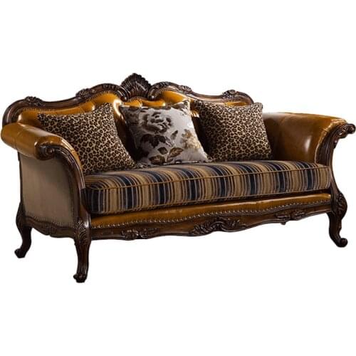 Furniture European-style leather fabric sofa American living room luxury solid wood sofa 123 combination