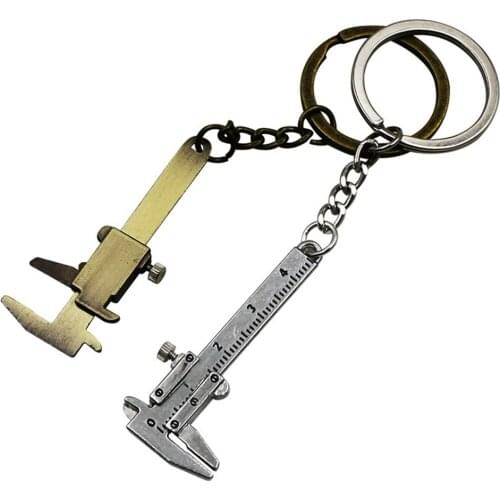 Mini Portable Zinc Alloy Metal Simulation Model Slide Ruler Vernier Caliper Key Chain Universal Car Key Ring