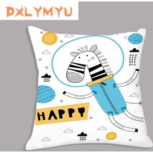 Cartoon Seat Cushion for Kids Room Decoration Space Rocket UFO Universe Planet Print Plush Soft Decorative Cushion Throw Pillow