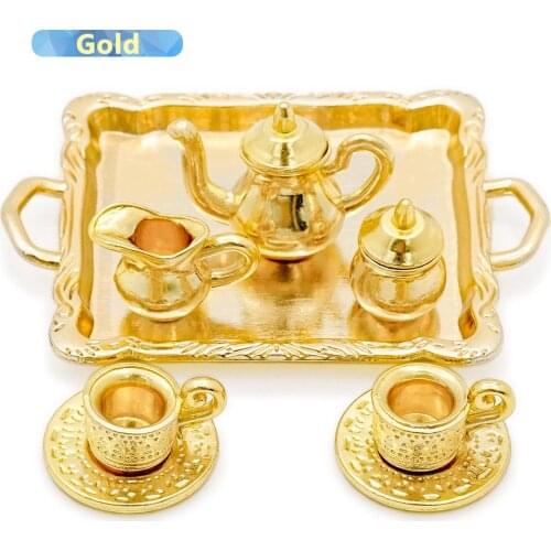 Odoria 1:12 Miniature 8pcs Tea Cup Set Teapot Plate Dining Ware Kitchen Tableware Set Dollhouse Accessories Doll House Decor