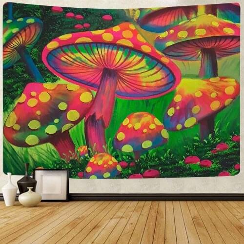Simsant Trippy Mushroom Tapestry Fantasy Forest Mountain Landscape Art Wall Hanging Tapestries for Living Room Home Decor