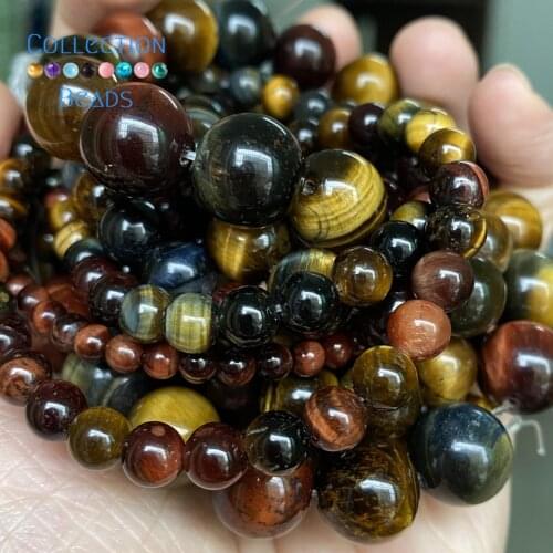 Natural Multicolor Tiger Eye Stone Loose Round Beads for Jewelry Making 4-12mm Spacer Beads Diy Women Bracelets Accessories 15"