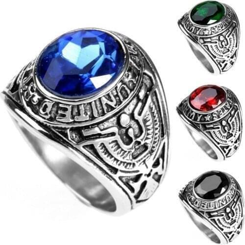 New Trendy Round Bohemian Crystal Inlaid Ring Mens Ring Letter Rune Pattern Metal Ring Accessories Party Jewelry