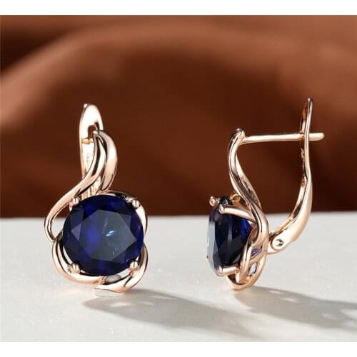 Charm Rose Gold Color Hoop Earrings Female Luxury Blue Crystal Earrings Cute Flower Round Stone Earrings For Women Wedding Party