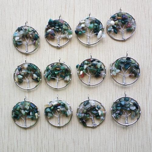 Wholesale 12pcs/lot fashion natural india onyx Tree of life handmade wire wrapped Pendants 30mm for jewelry marking free