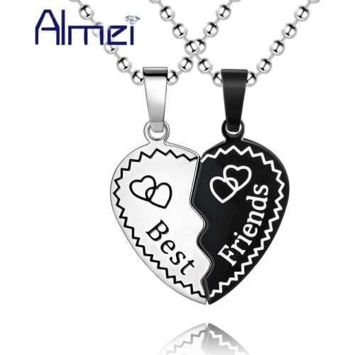 Almei 5% Ketting Stainless Steel Couples Necklace Black Men Necklaces Set Pair Pendants Friendship Jewelry Best Friend STN120