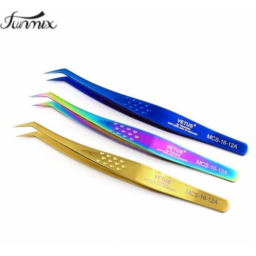 Vetus Best colorful Ultra Rigidity Curved Tweezers Of Dolphin Design Fine Point Anti-Static Stainless Steel MCS16-12A