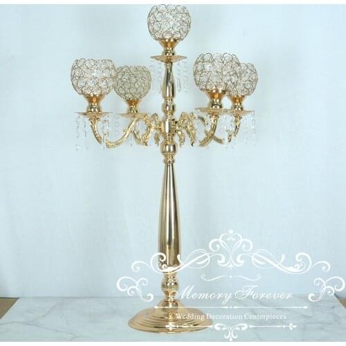 Wedding Event Party Decoration Candelabra Crystal Candle Holder 5 Arms Candlesticks Gold Silver Centerpieces