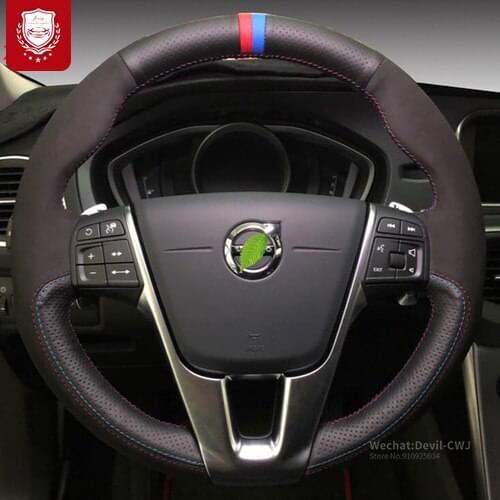 DIY car steering wheel cover for Volvo XC90 V90 S90 XC60 S60L V40 V60 S80L hand-stitched leather Automotive interior Auto parts