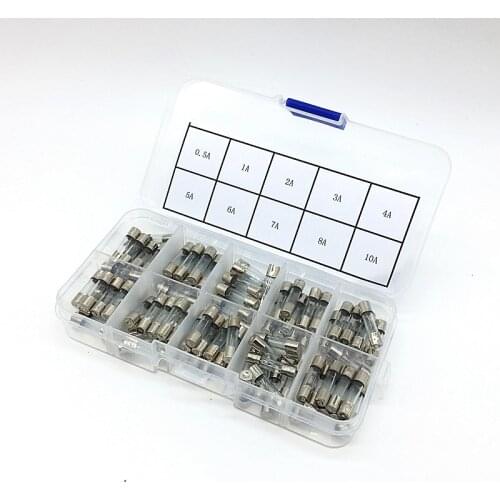 100pcs 5x20mm Quick Blow Glass Tube Fuse Assorted Kits Fast-blow Glass Fuses 0.5A 1A 2A 3A 4A 5A 6A 7A 8A 10A in Box