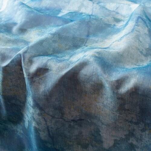 High quality silk cotton and hemp fabric Lake ink abstract printing tissu retro dress shirt clothing cheongsam sewing