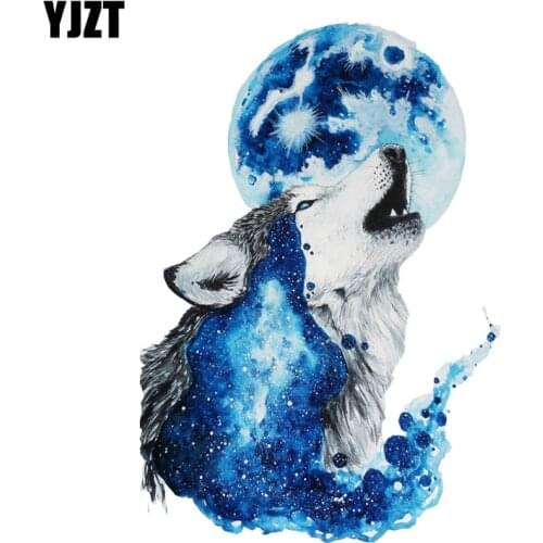 YJZT 11.3CM*16.5CM Wolf Under The Moon PVC Motorcycle Car Sticker 11-00475