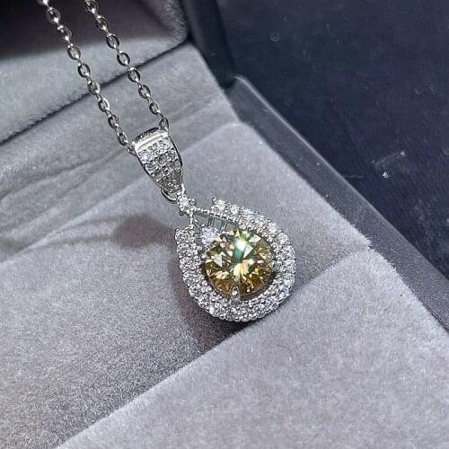Yellow moissanite necklace,2 carat gemstone, simplest style, 925 Sterling silver, classic design, girls Necklace