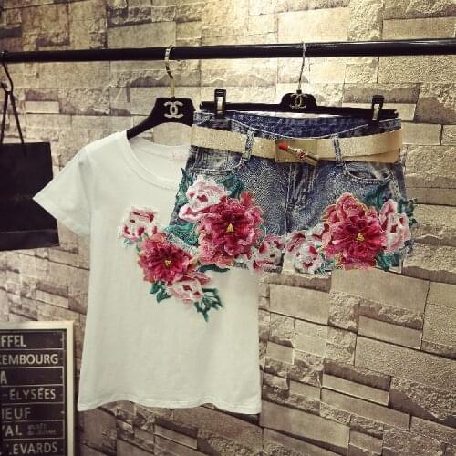 Gloria Jeans Shorts for Women Summer Embroidered Peony Flower Slim Denim Shorts Mid Waist Hot Trousers Student Shorts Streetwear