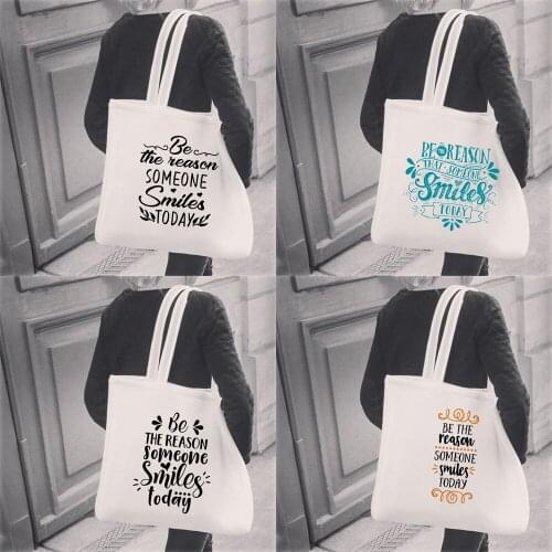 Women Fashion Shopping Bags Phrases Harajuku Funny Eco Shoulder Bags Inspirational Quote Handbag Reusable Grocery Shopping Bag