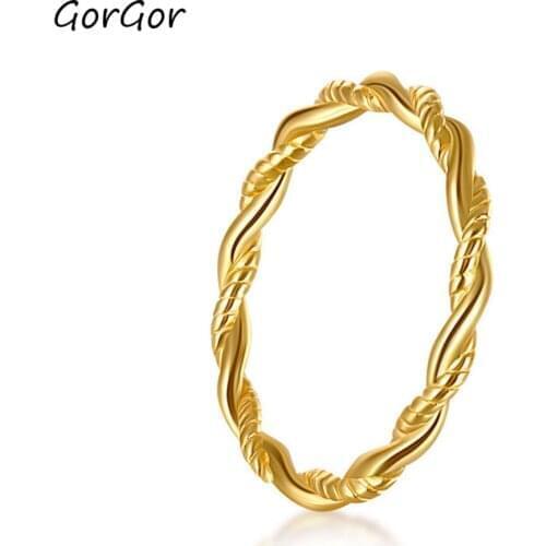 GorGor Rings Women 925 Sterling The New Pattern Twist Gold Plated Simplicity Creative Fashion Anniversary Jewelry 60101061006