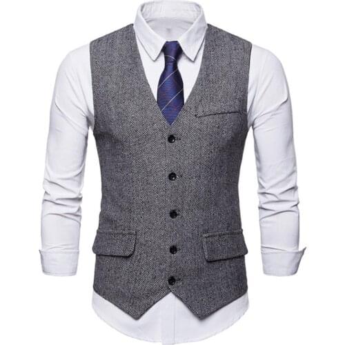 Fashion Suit Vest Men Formal Dress Vest Colete Single-breasted Herringbone Gilet Fitness Sleeveless Jacket Wedding Waistcoat Men