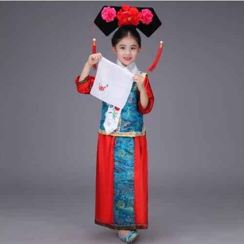 0136) new Embroidery girl Qing Dynasty Princess Costume children Hanfu ancient court dress for cosplay stage performance