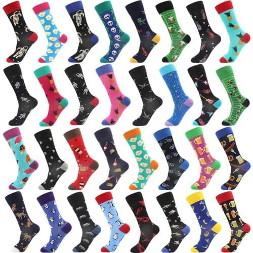 1 Pair Funny Novelty Men Cotton Socks Cartoon Astronaut Dianosaur Beer Casual Hip Hop Creative Calcetines Hombre Divertido