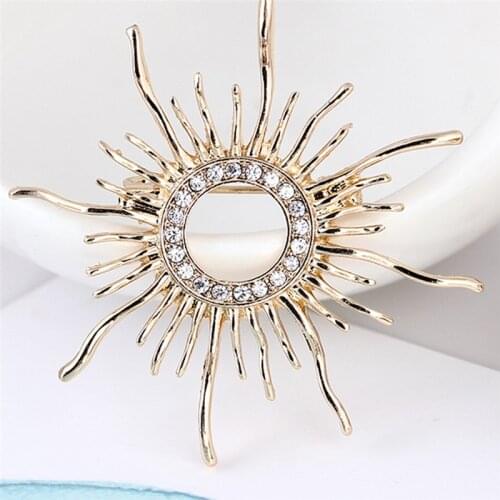 1pc Sun Shaped Brooches Crystal Charm Chain Brooches Lady Dress Decoration Wholesale Cool Coat Pins For Women Brooch