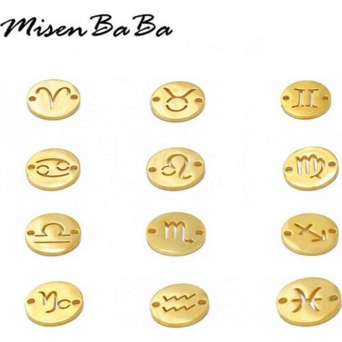 10PCS/lot Stainless Steel Round Disc Twelve Constellation Charms for Jewelry Making DIY Handmade Pendants Accessories