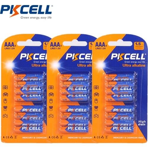 24Pcs/3pack PKCELL Ultra 1.5V AAA Alkaline Battery 3A LR03 Dry Batteries MN2400 Primary Bateria Baterias For Remotes Toys