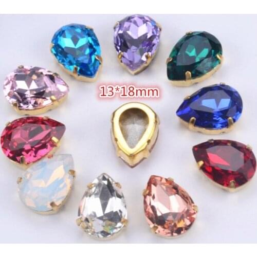 30pcs/lot 13x18mm waterdrop highest quality K9 sew on stones crystal beads with gold claw no any scratch dirty