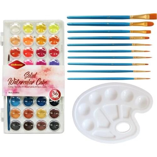 36 color solid powder pigment +10 pearl light blue brush +Coloring disk Painting tool set