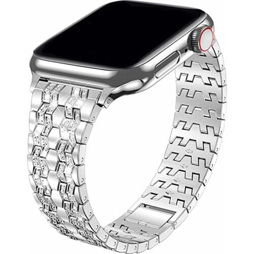 For Apple Watch Band 38mm 40mm 42mm 44mm Series 6 Series 5 4 3 2 1 SE Bling Dressy Jewelry Metal Watch Strap for Apple Watch 6 5