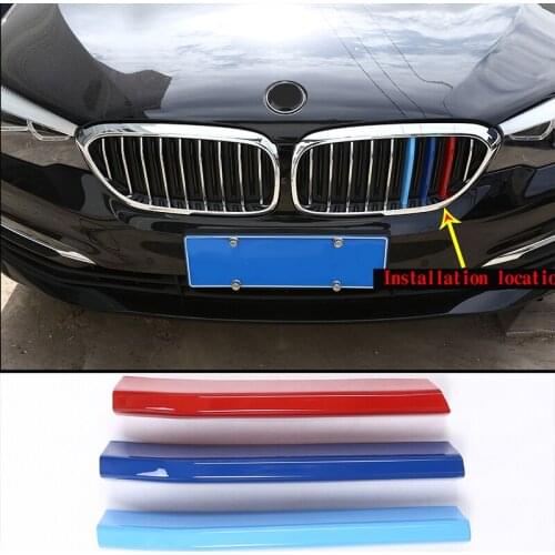 For BMW 5 Series G30 G38 2018-2020 Car ABS Front Grill Trim Decoration Stripes Emblems 3D Stickers Cover Trim Accessories