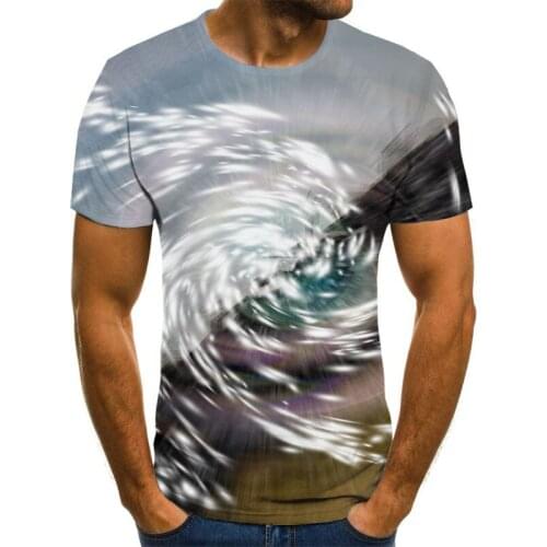 Vertigo printing mens t-shirt fashion casual mens t-shirt tunnel 3D print street style round neck breathable high elasticity