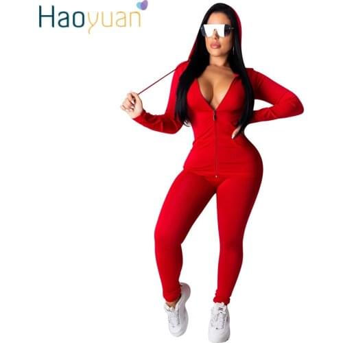 HAOYUAN Two Piece Set Tracksuit Women Fall Winter Clothing Hoodie Top+Pant Sweat Suits 2 Piece Lounge Wear Outfits Matching Sets