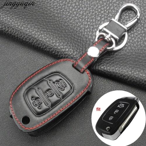 Jingyuqin Good Quality Remote 3/4 B Car Key Case Cover Leather Folding Flid For Hyundai IX35 i20 Holder
