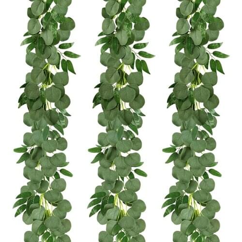 3 Packs 6.5 Feet Artificial Silver Dollar Eucalyptus Garland with Willow Vines Twigs Leaves, Greenery Garland