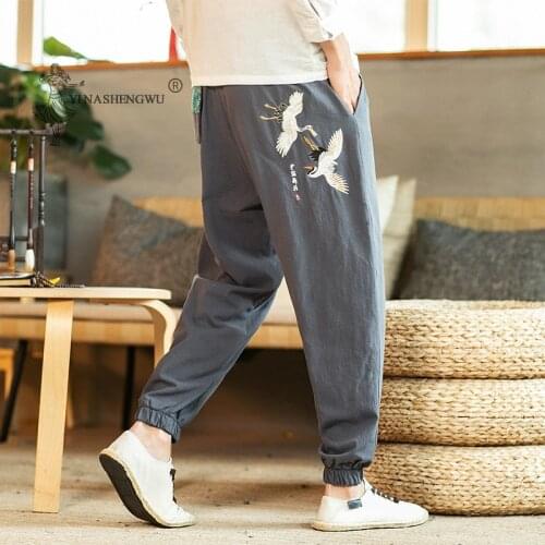 Japanese Style Summer Crane Kimonos Harajuku Yukata Beam Feet Harem Pants Youth Men Casual Pants Asian Japan Print Male Costume