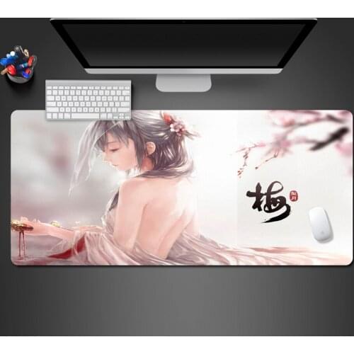 Beautiful Girl And Plum Blossoms Mouse Pad Gamer Higt Quality Gaming Mousepad Fashion Computer Keyboard Desk Mat Large Play Mats