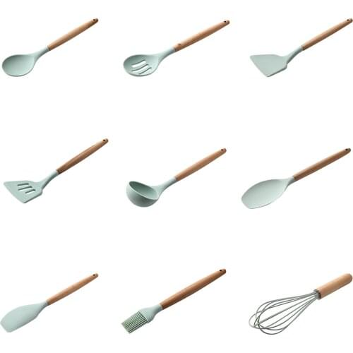 FenKicyen 2020 Cooking Set Handle Wooden Spatula Soup Spoon Tuner Spoon Skimmer Brush Egg Beater Sets Kitchenware Accessories