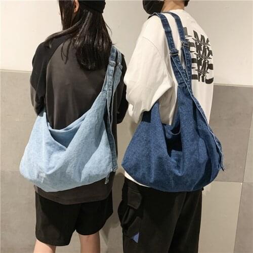 Lazy shoulder bag female Korean version ins simple fashion backpack large-capacity casual retro denim messenger bag