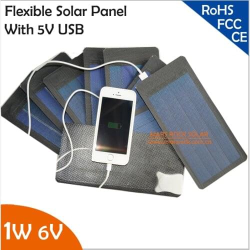 1W 6V Small Black Flexible Solar Panel with USB Interface Applied in Charging iPhone, Samsung mobiles