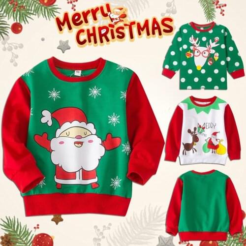 Fashion Sportwear Toddler Infant Kids Baby Boys Girls O-Neck Long Sleeve Christmas Cartoon Printed Tops Pullover Sweatshirt#p4